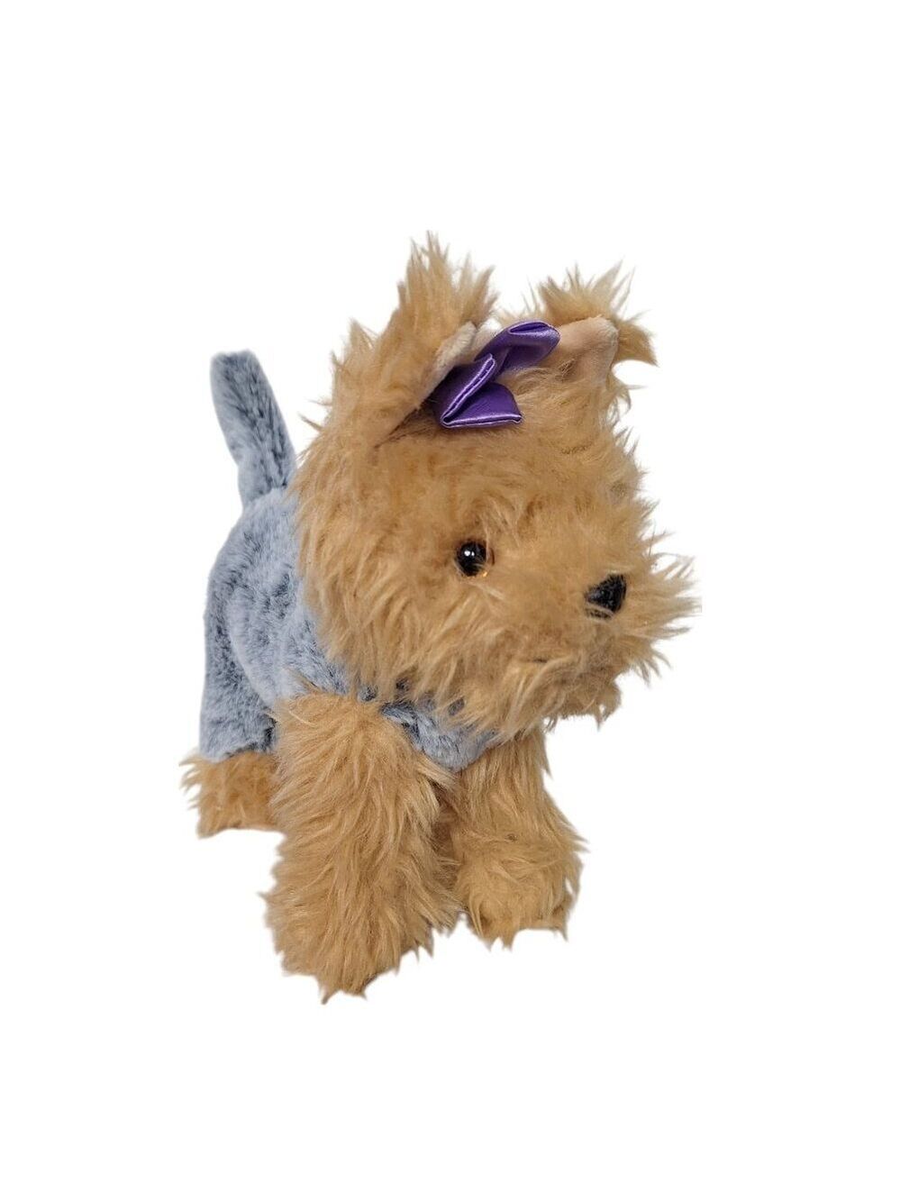 Yorkie Dog Plush Stuffed Animal Gray Tan Bow 10 Inch